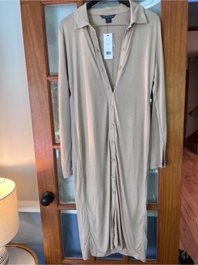 French Connection Beige-Taupe Button-Front Shirt Dress